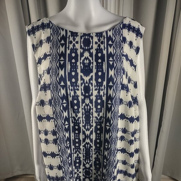 Madison Leigh Womens Blue Ivory Green Lined, Back Zip Dress Size 20W - Picture 3 of 11